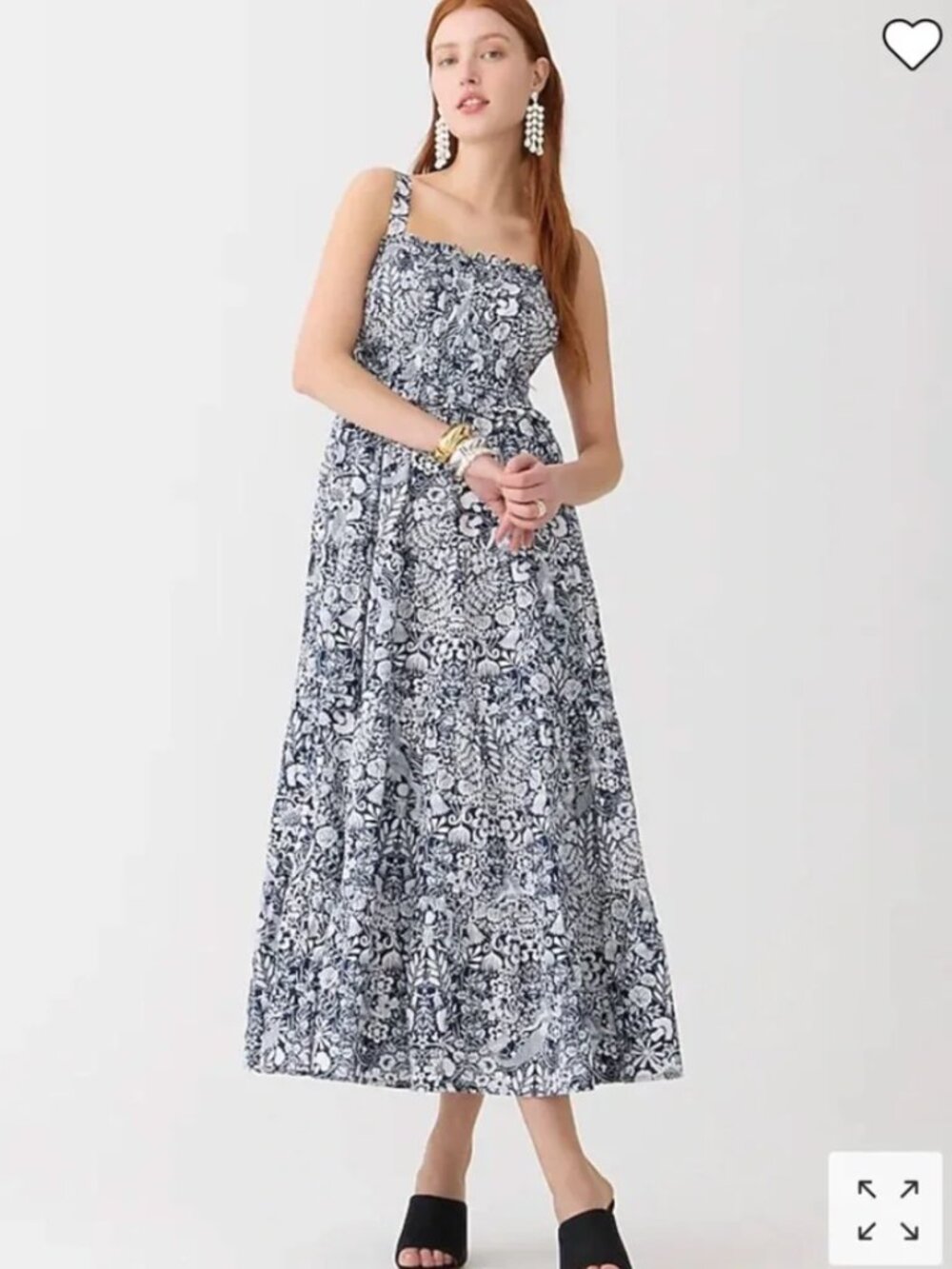 J.Crew Sevilla Blue White floral Tiered Midi Dress Sz M